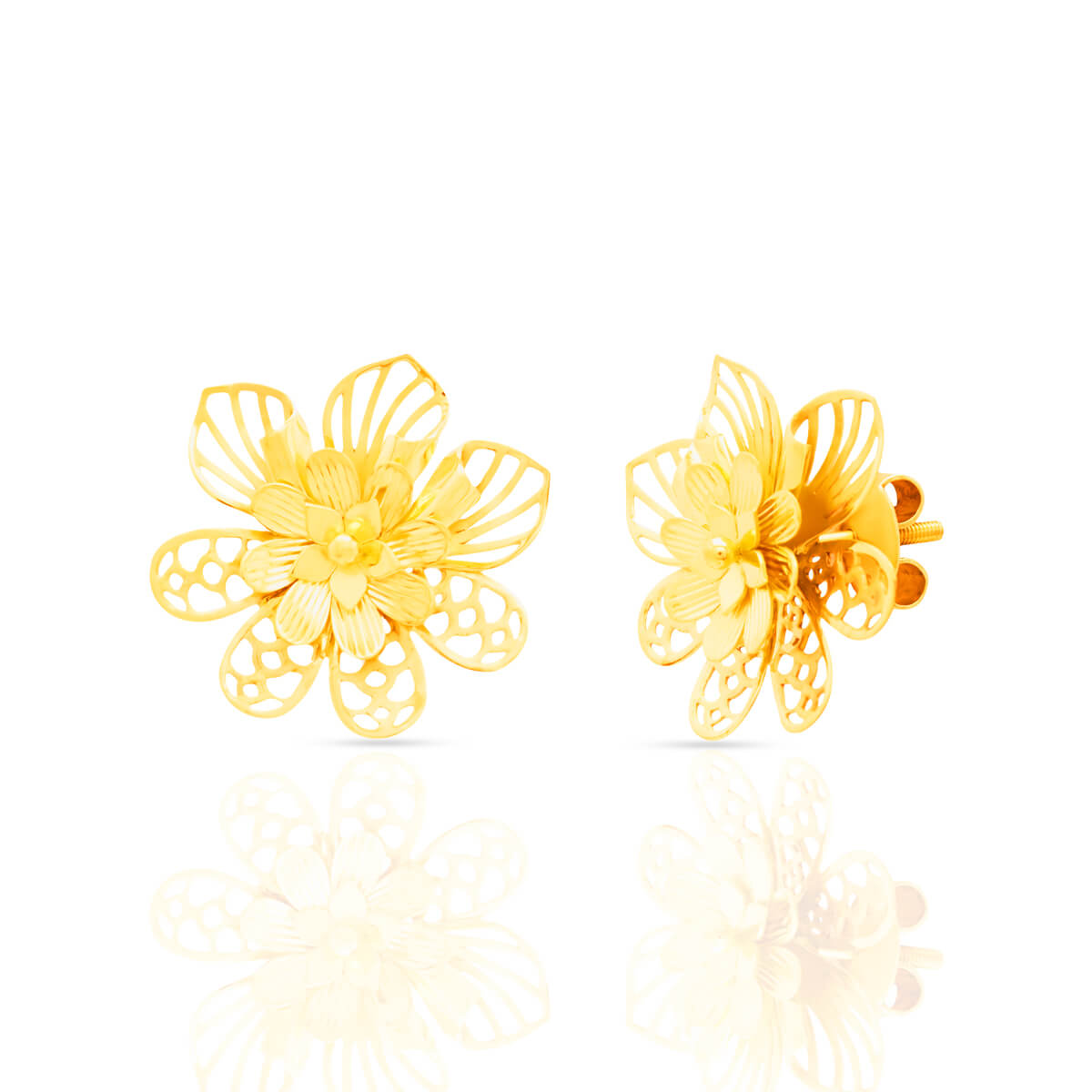 Delicate Charming 22K Gold Floral Stud Earrings