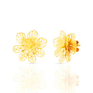 Delicate Charming 22K Gold Floral Stud Earrings