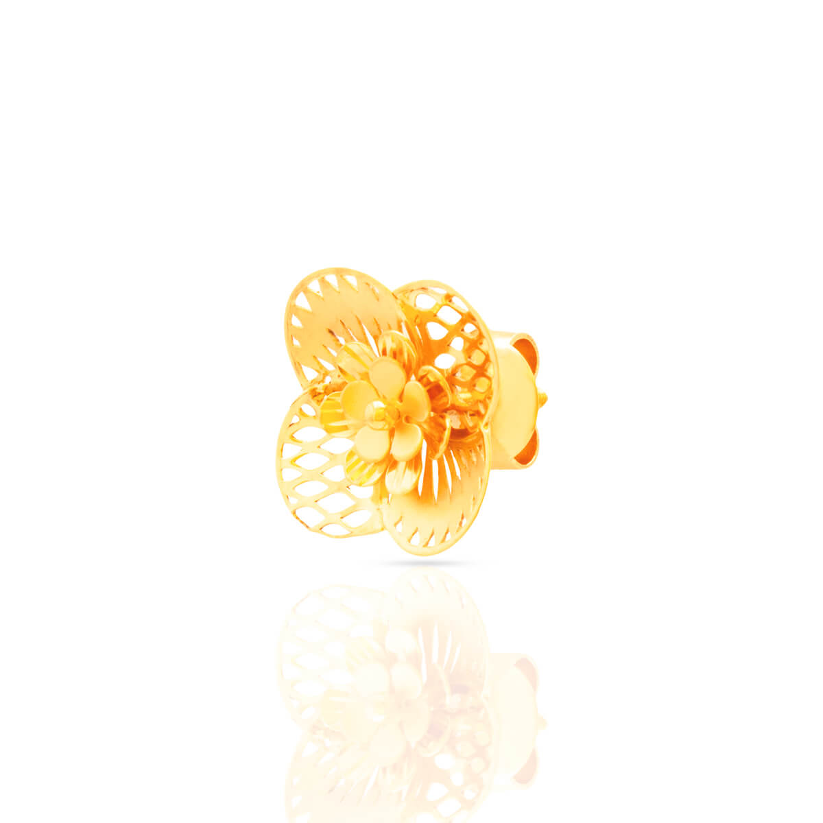 22K Graceful Floral Gold Stud with Jhali Motif