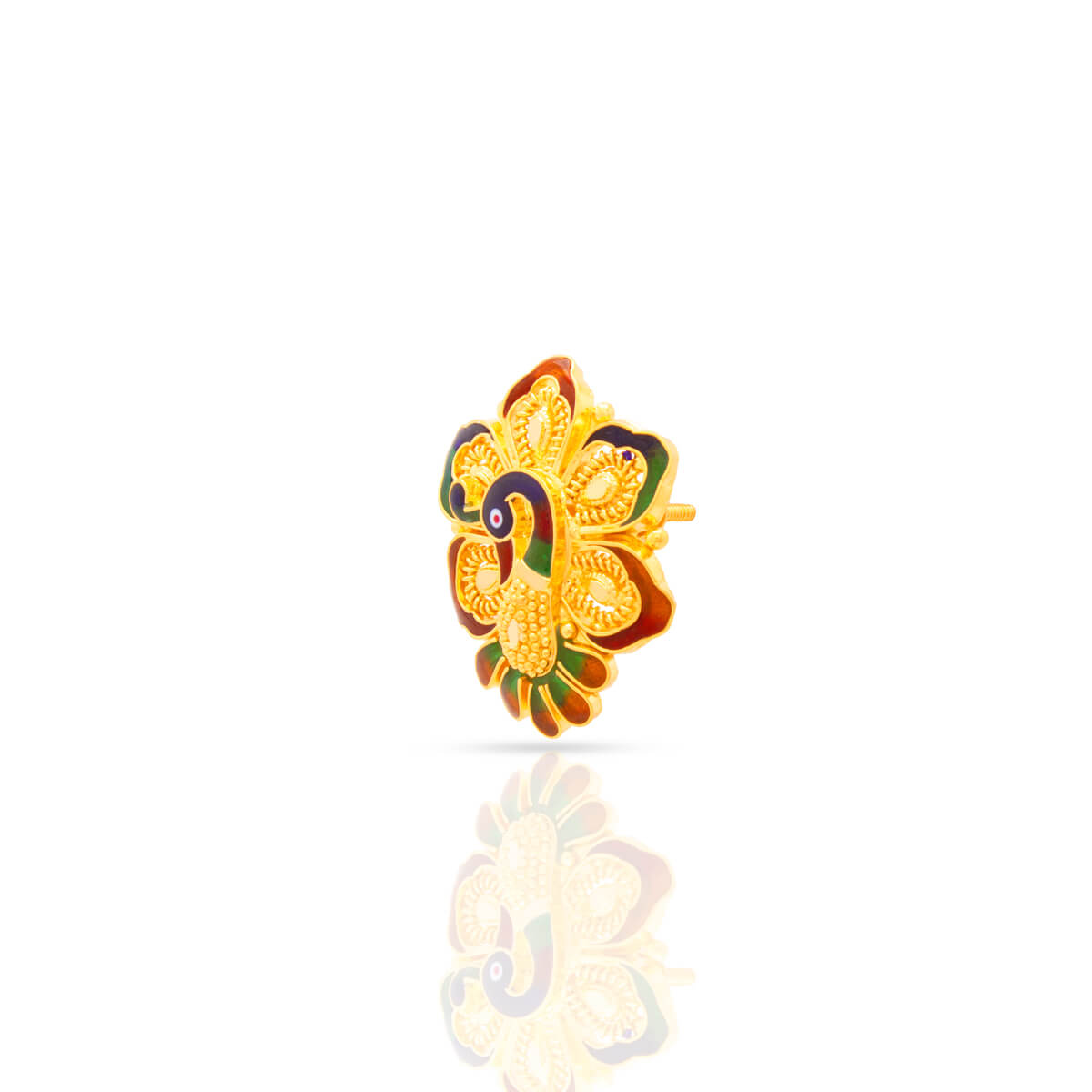 Enchanted Peacock Motif gemstone 22K Gold Studs