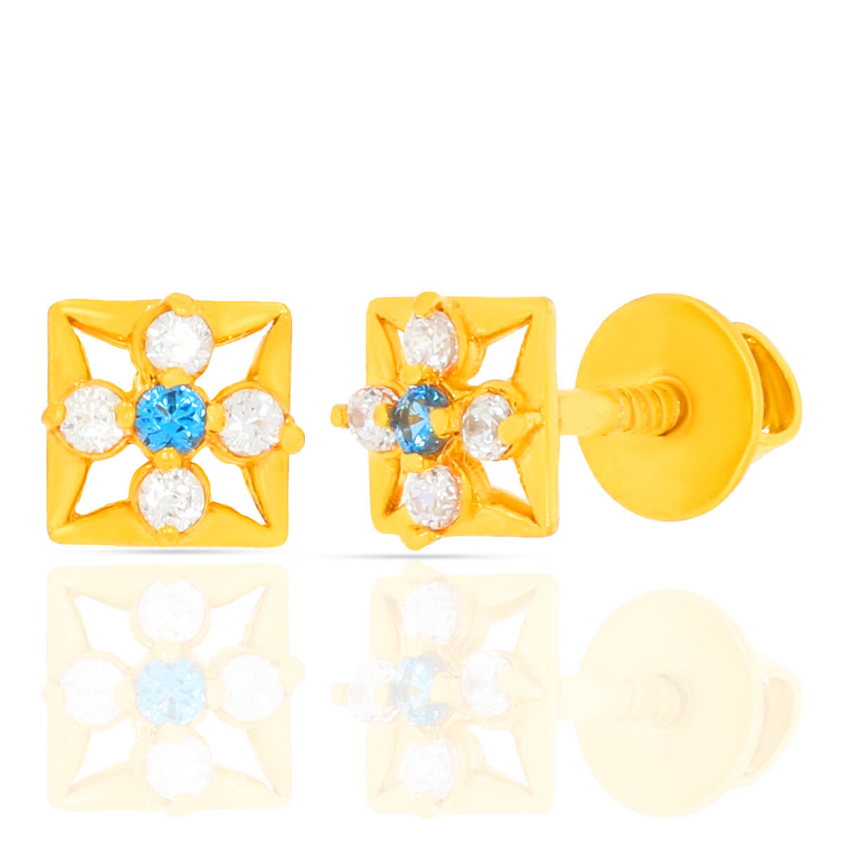 22K Dazzling Square Gold Stud Earrings