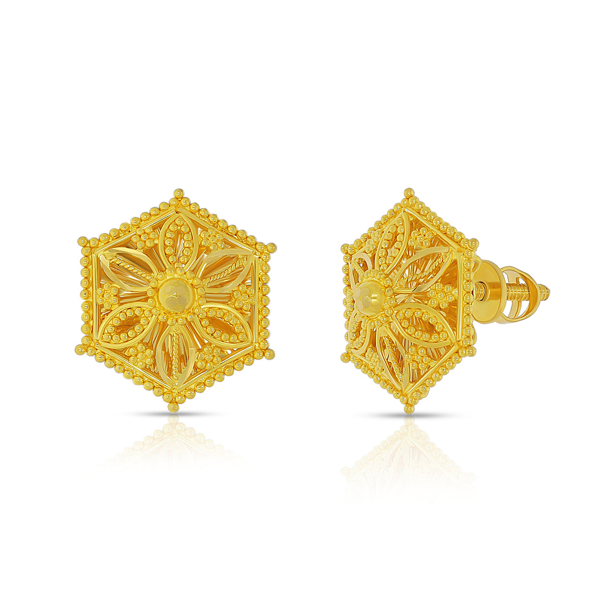 Bold Hexa Flora Gold Studs 22K