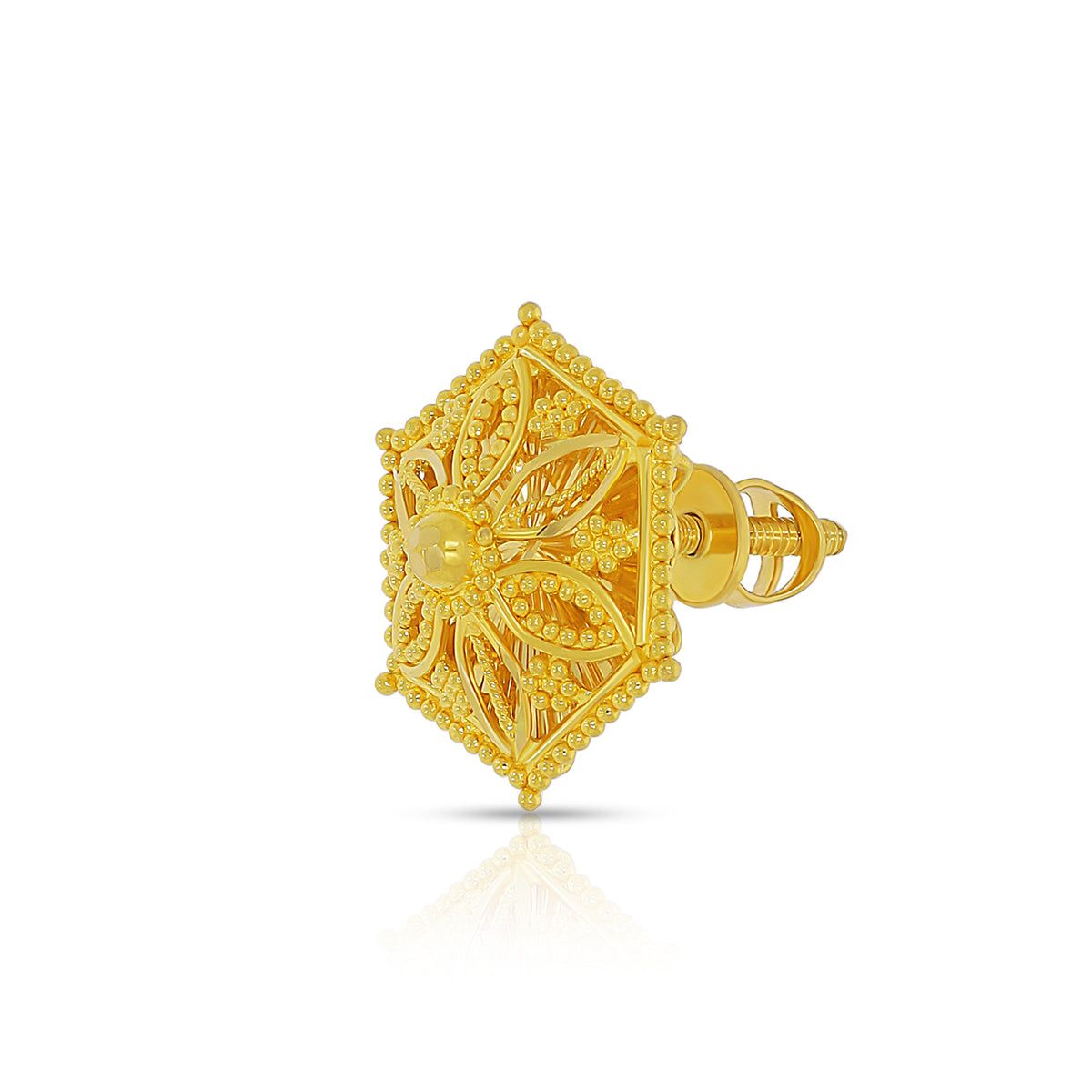 Bold Hexa Flora Gold Studs 22K