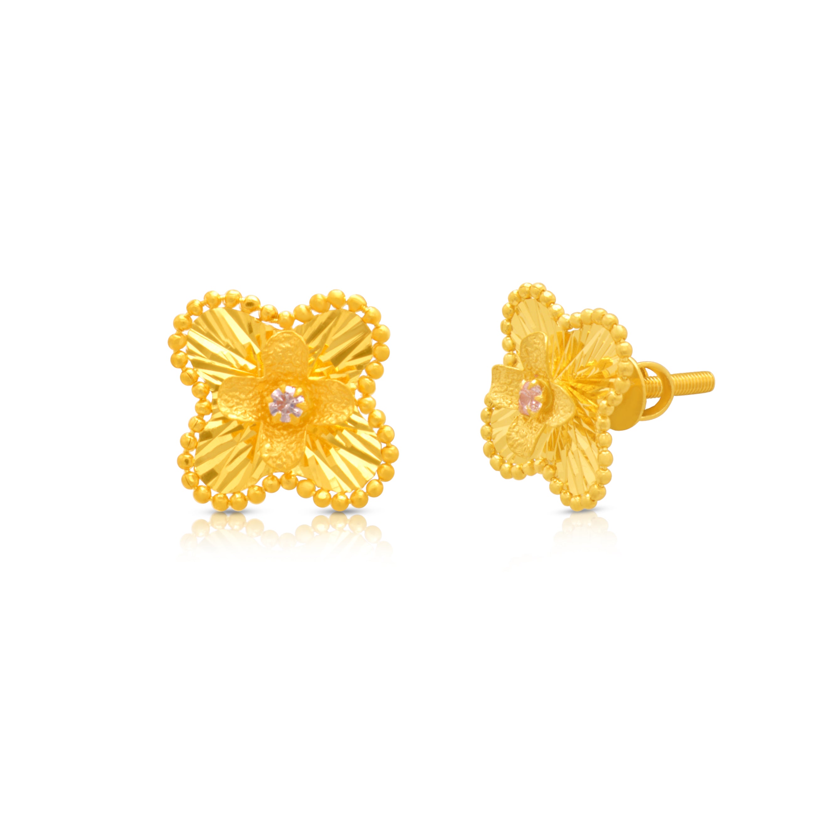 Enticing Floral Charm 22K Gold Studs