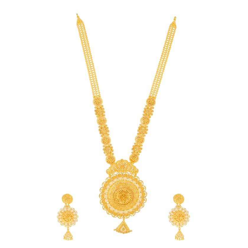 Glamorous Blossom Long Gold Necklace