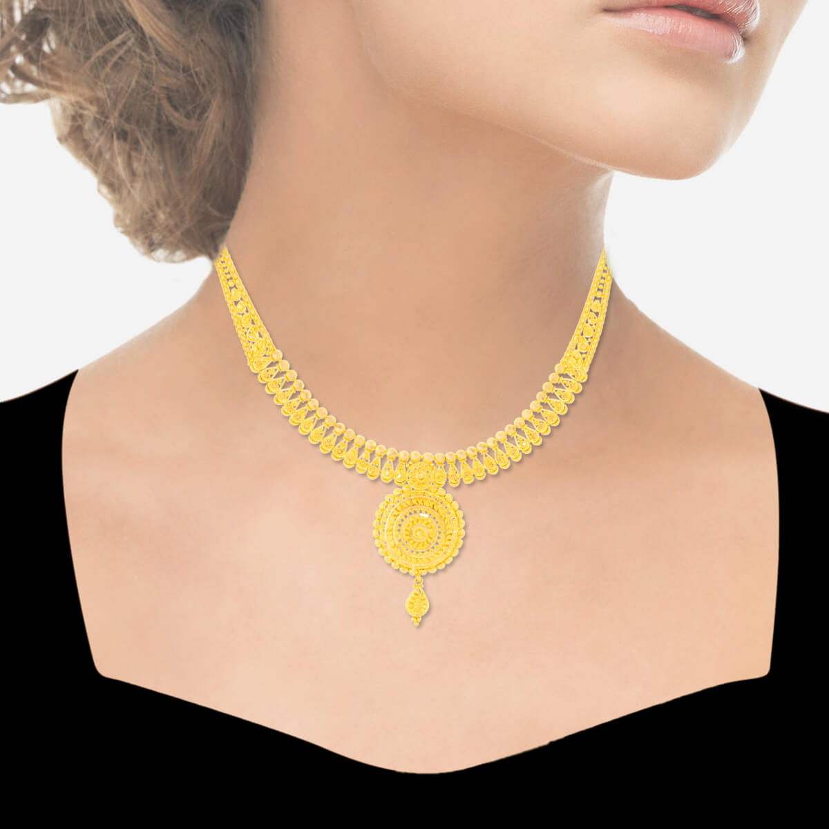 Refined Floral Gleam Gold Short Necklace