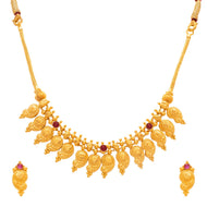 Luminous Paisley Gold Short Necklace and Earrings