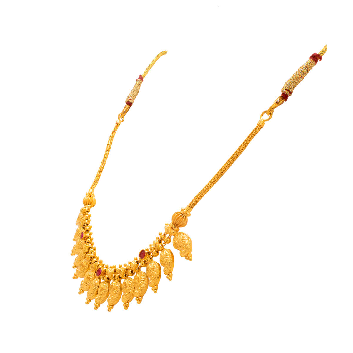 Luminous Paisley Gold Short Necklace and Earrings