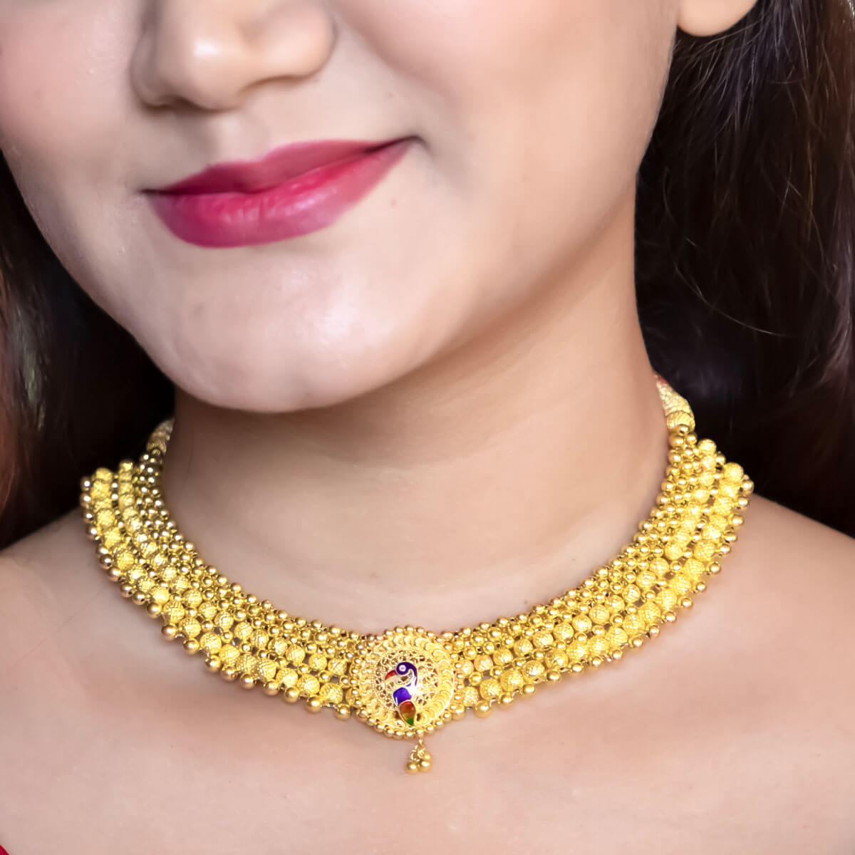 Opulent Peacock Glow Gold Thushi