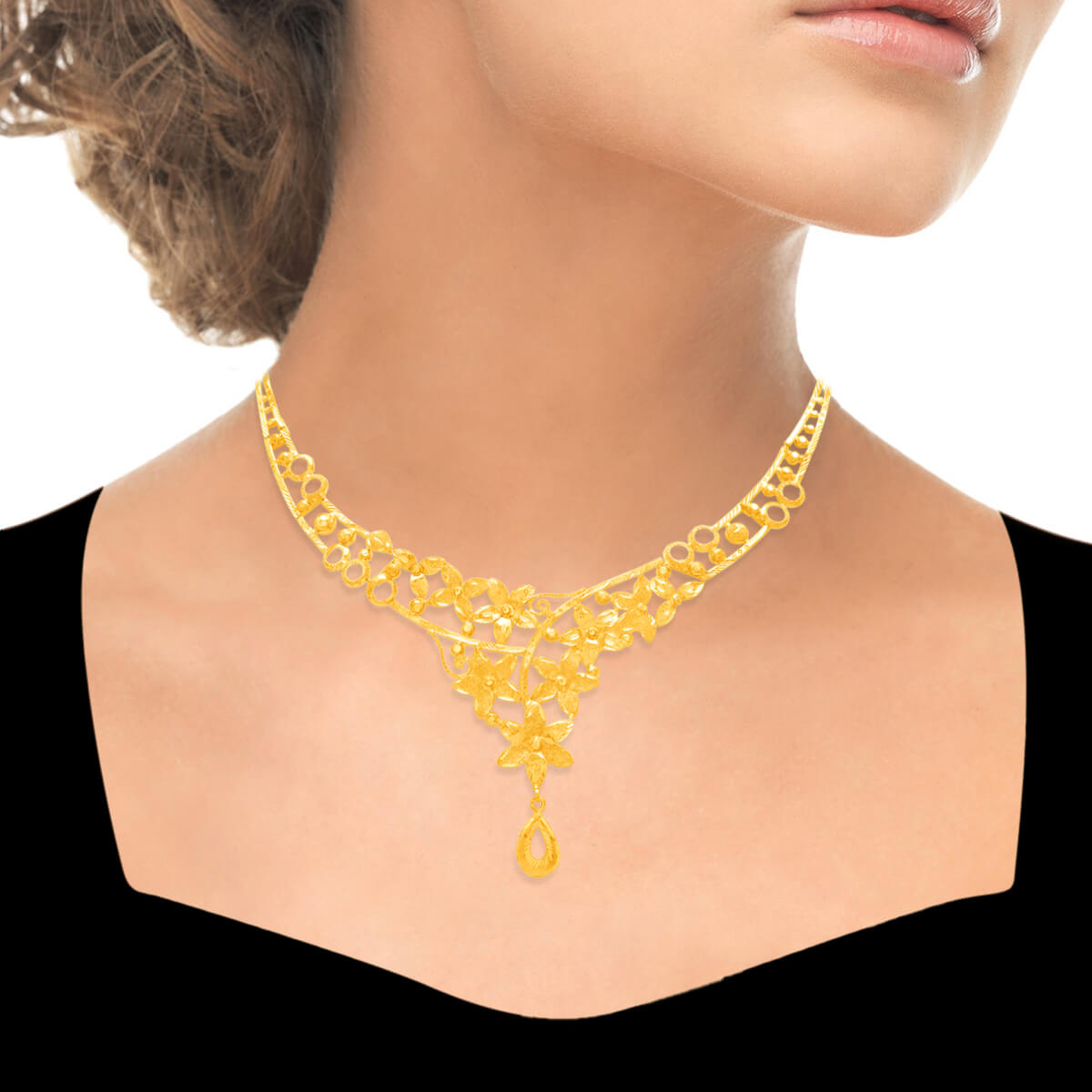 Golden Blossom Charm Gold Short Necklace