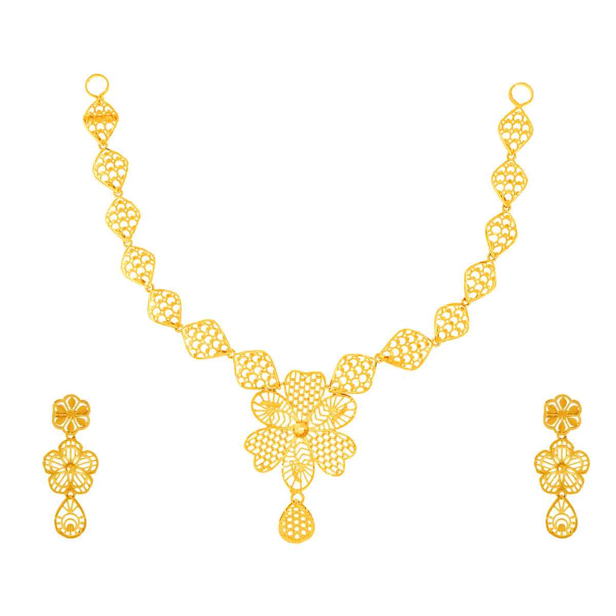 Modern Floral Charm Gold Short Necklace