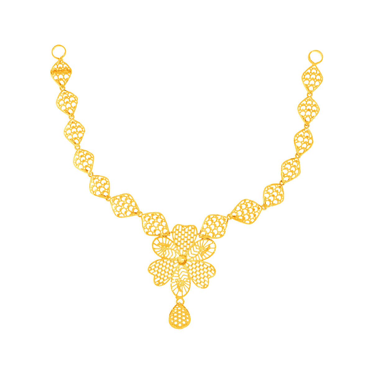 Modern Floral Charm Gold Short Necklace