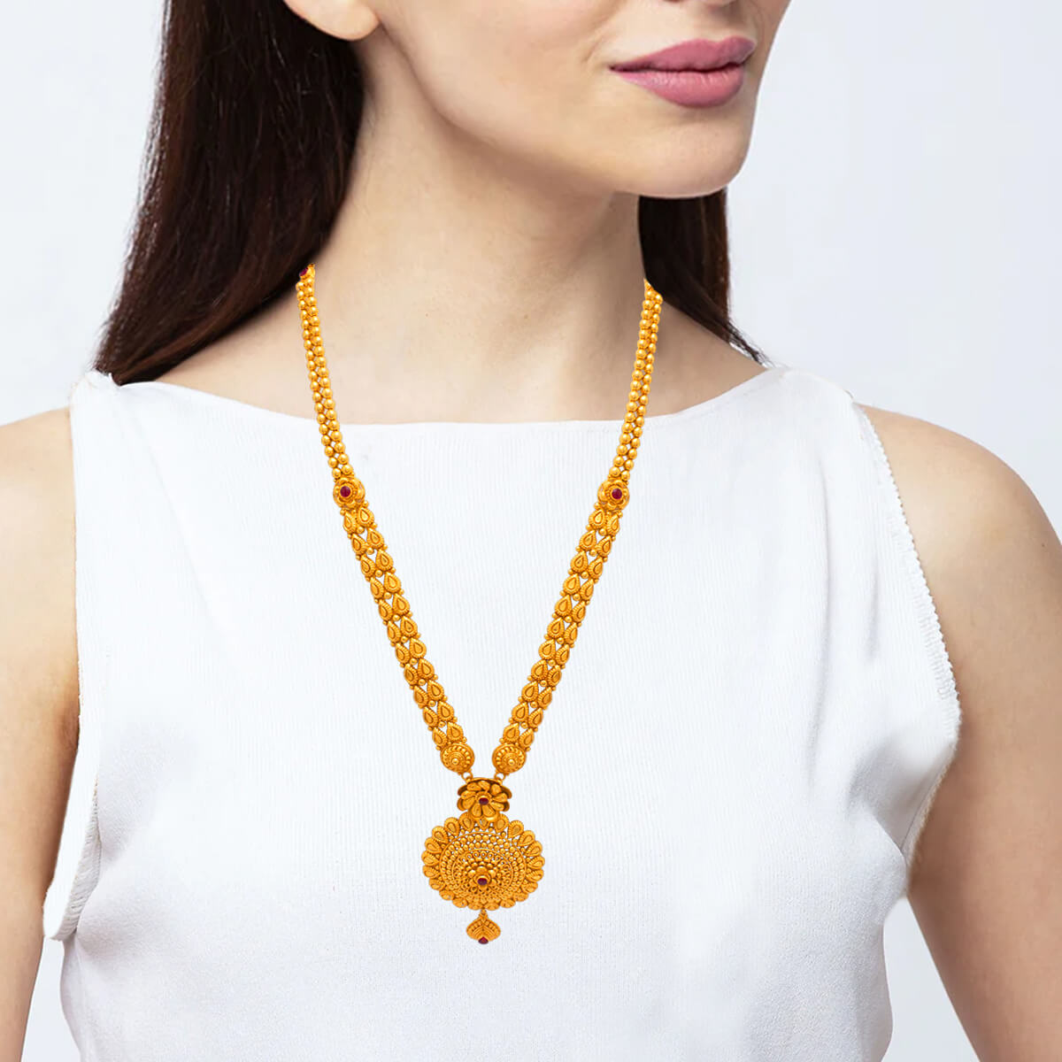 Regal Bloom Long Gold Necklace