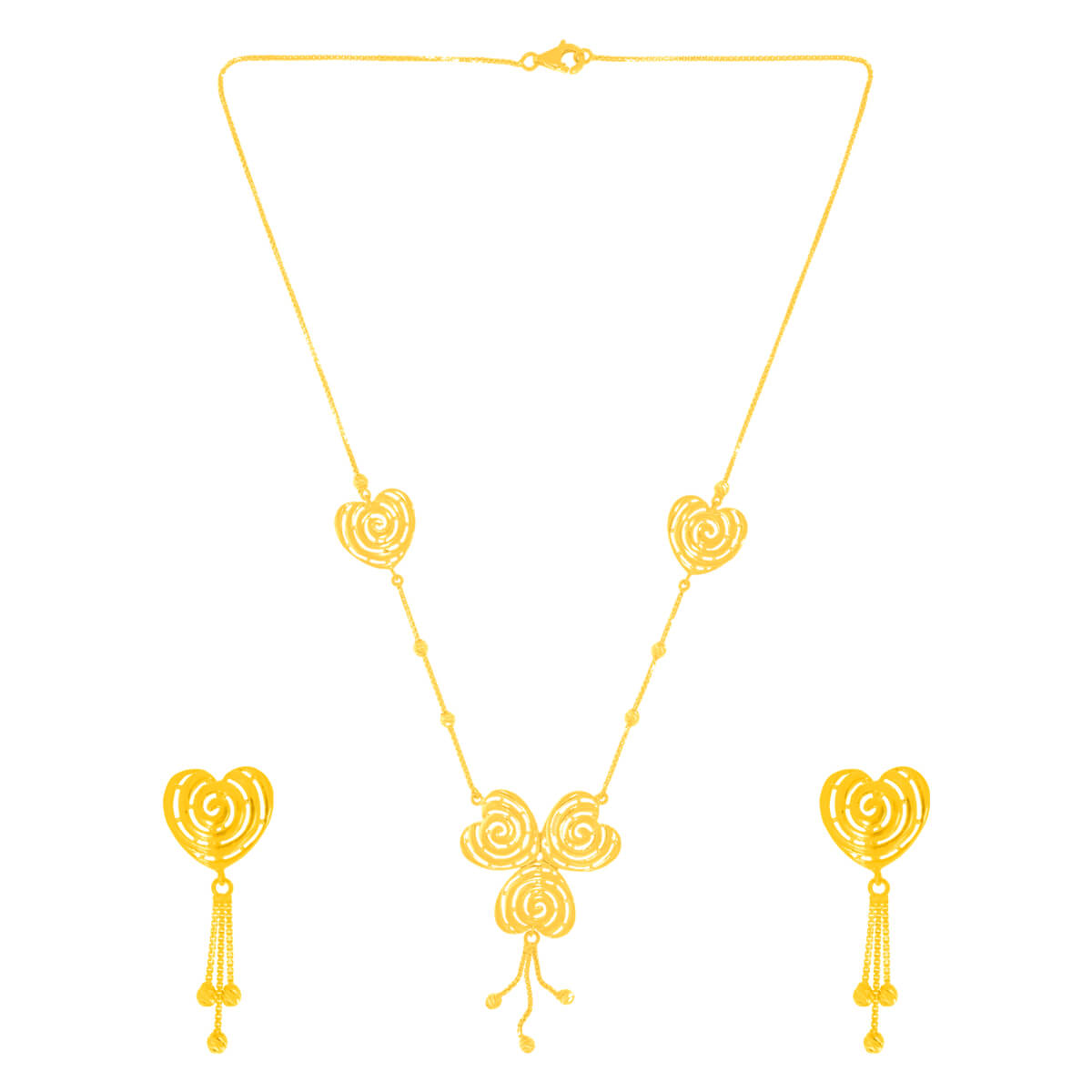 Charming Clover Gold Short Necklace and Earrings
