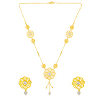 Floral Charm Gold Short Necklace and Earrings