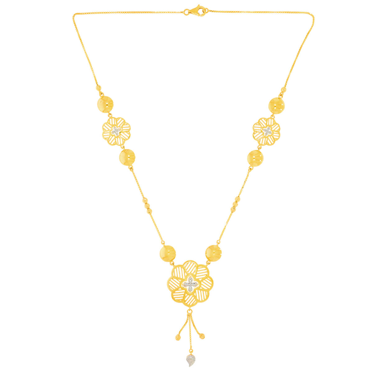 Floral Charm Gold Short Necklace and Earrings