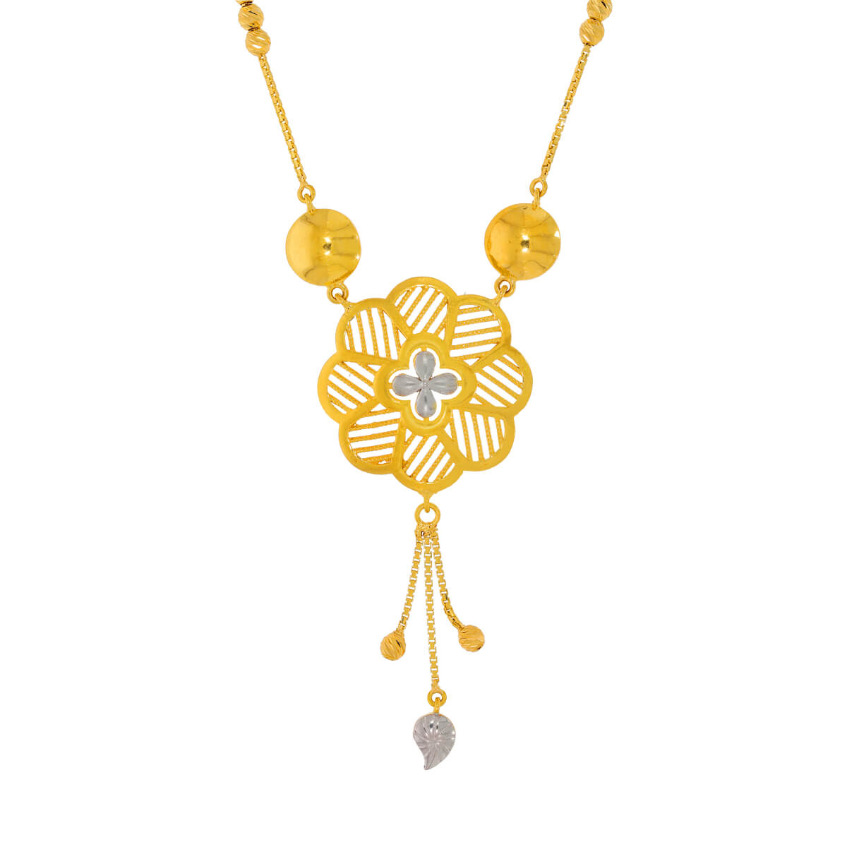 Floral Charm Gold Short Necklace and Earrings