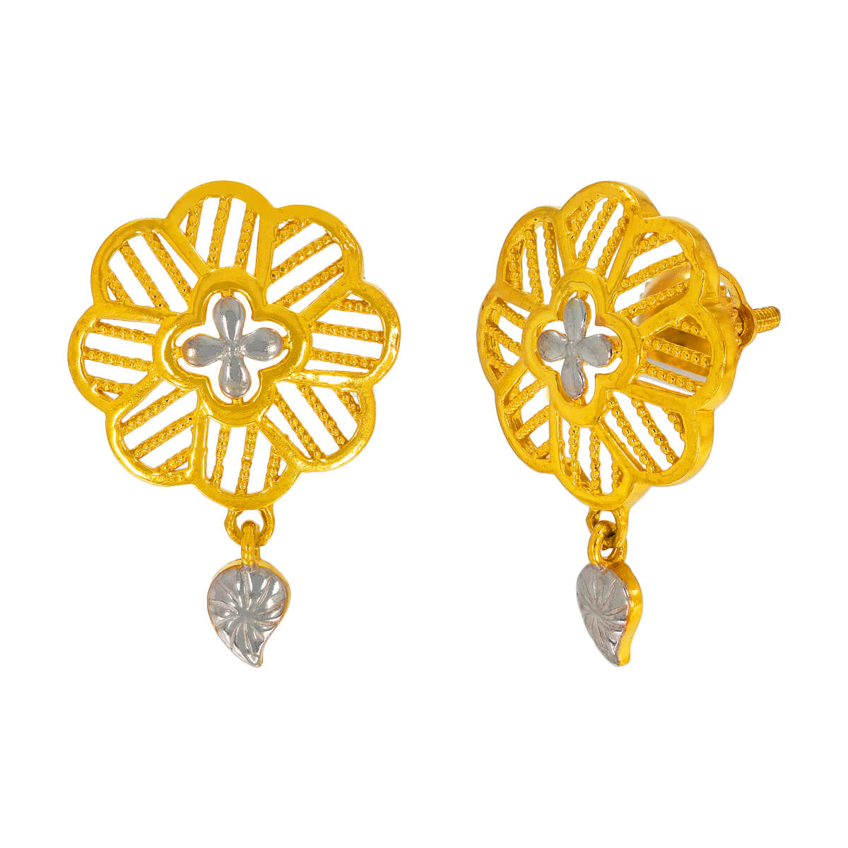 Floral Charm Gold Short Necklace and Earrings
