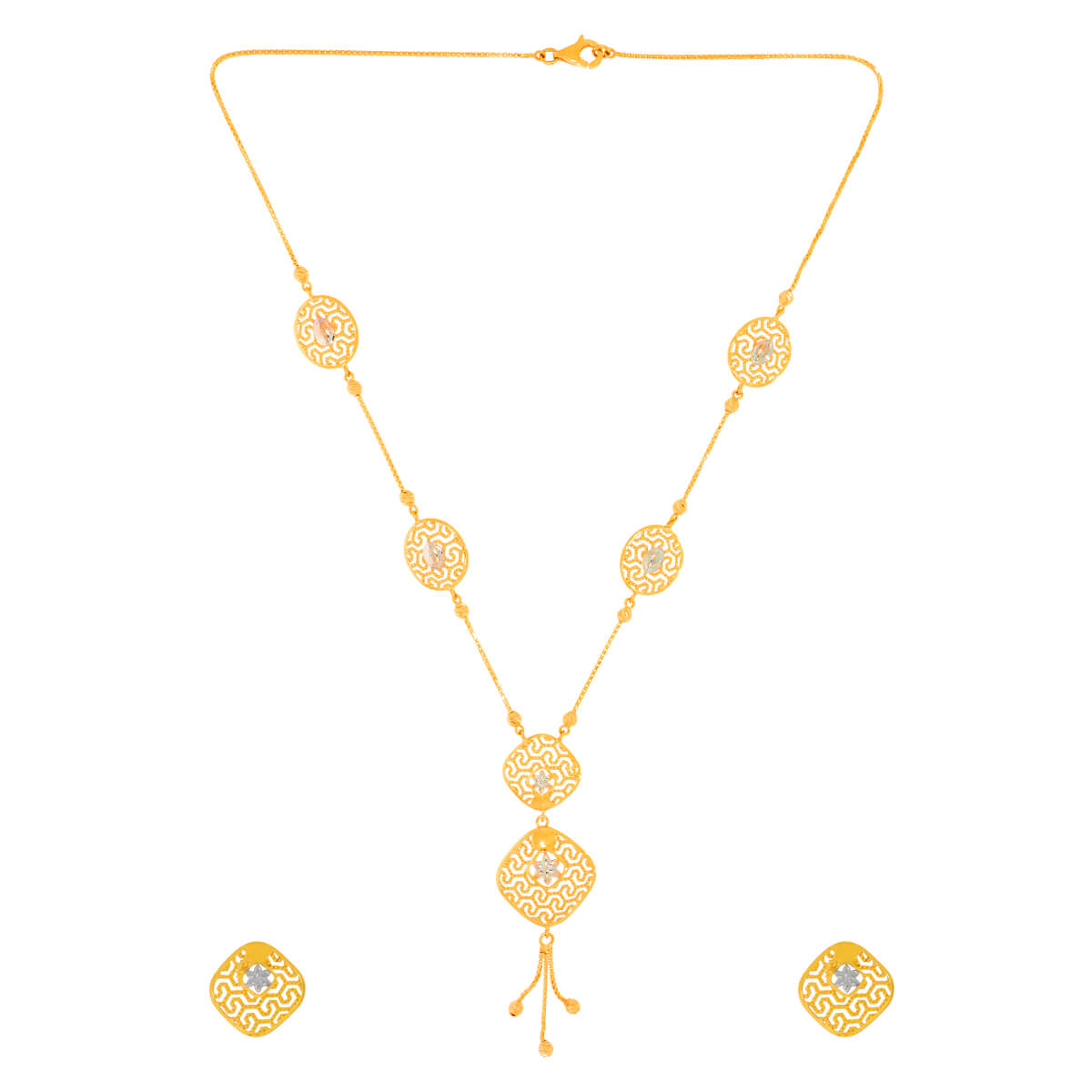 Dainty Cuboid Gold Short Necklace and Earrings