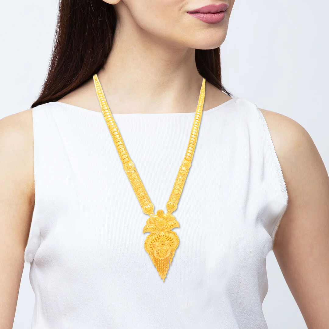 Glamorous Aura Long Gold Necklace