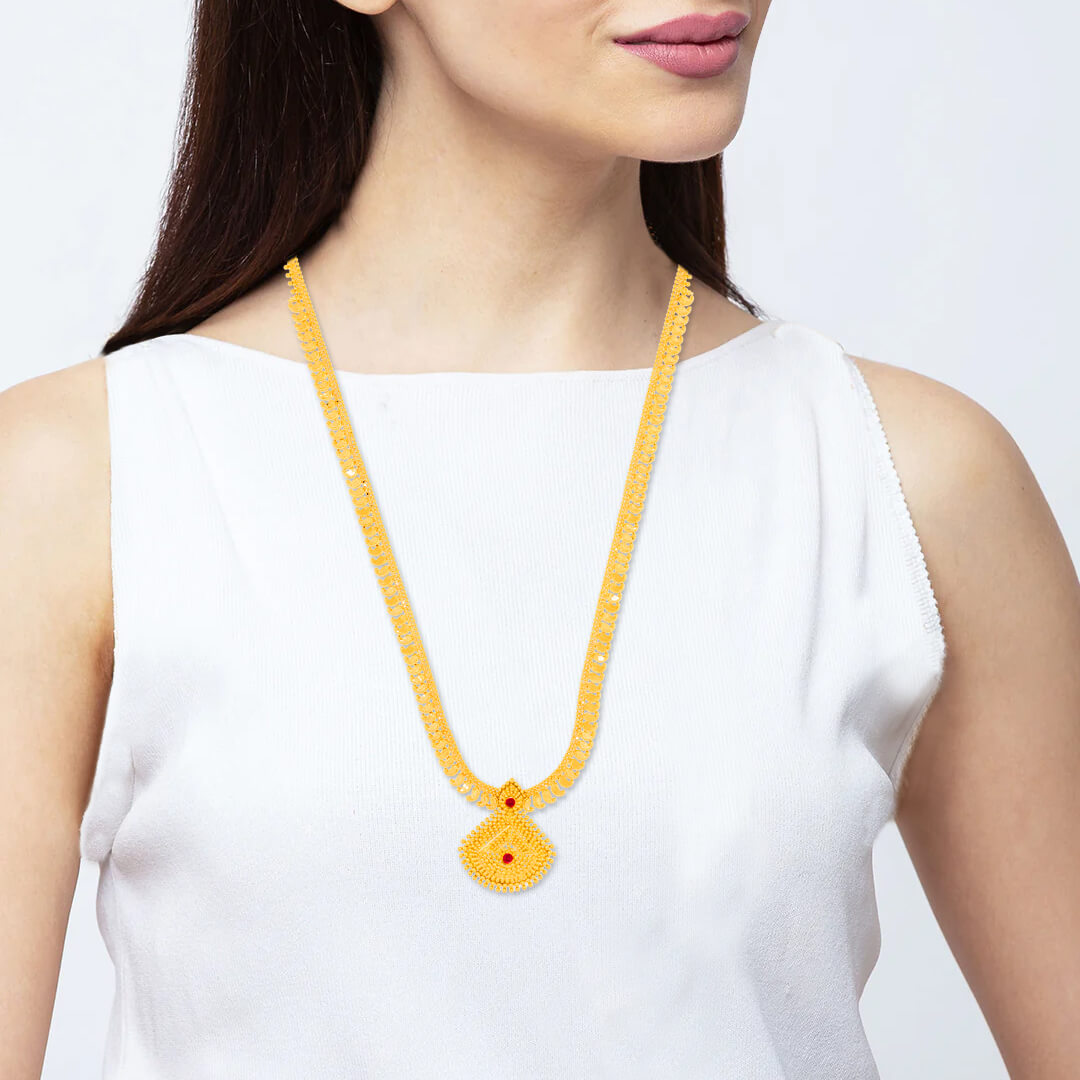 Contemporary Glow Long Gold Necklace