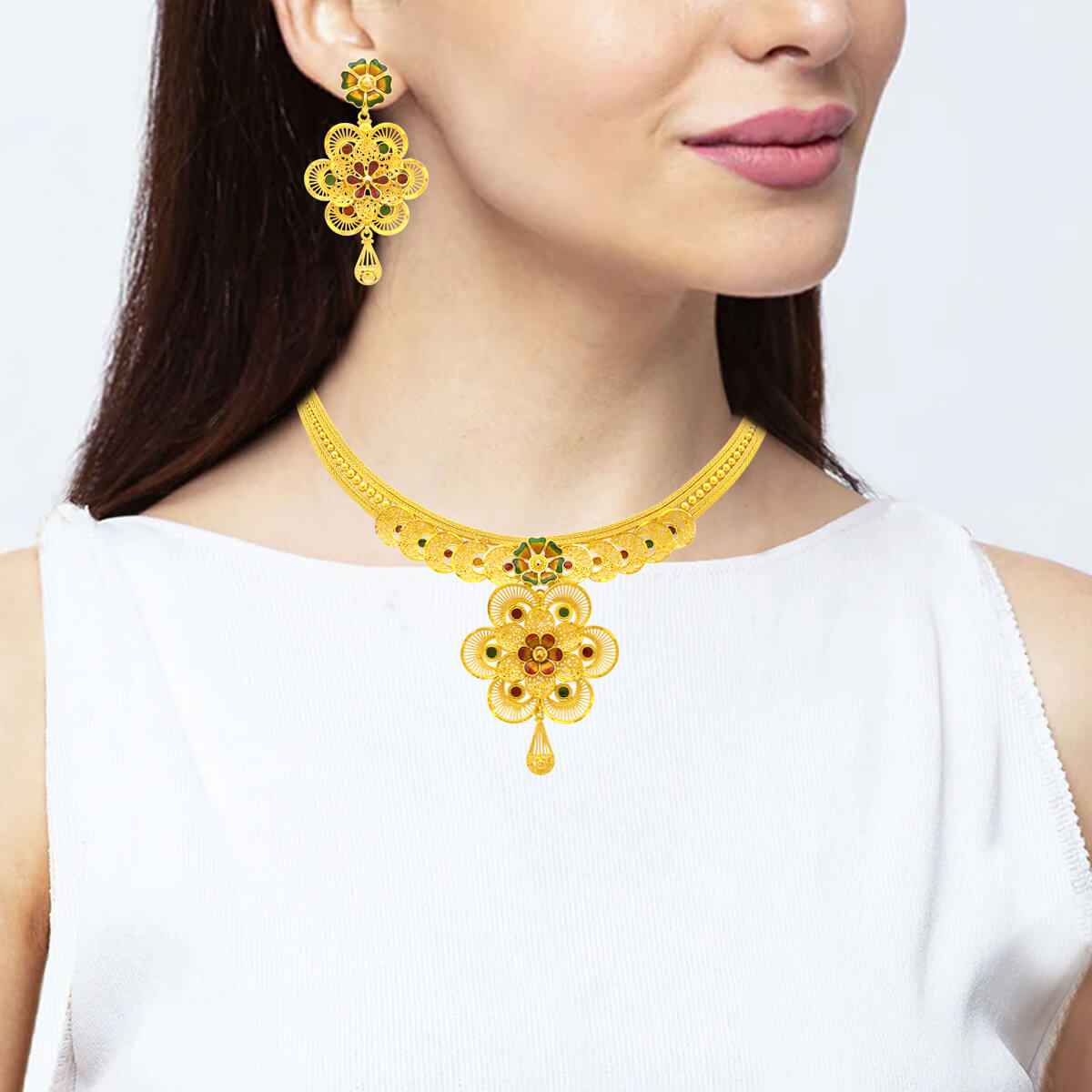 Opulent Blossom Grace Wedding Gold Necklace