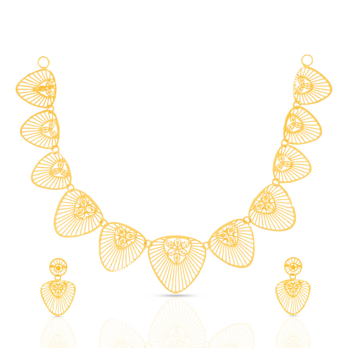 Graceful Floral Triads Gold Short Necklace