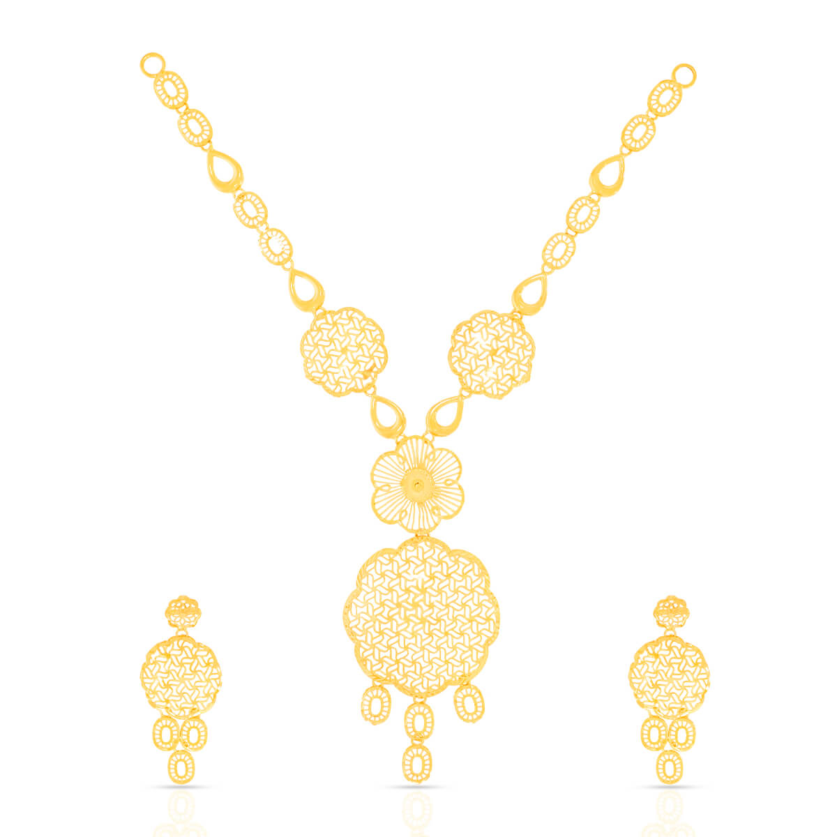 Delicate Rosy Floweret Gold Short Necklace and Earrings