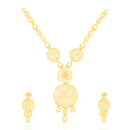 Delicate Rosy Floweret Gold Short Necklace and Earrings