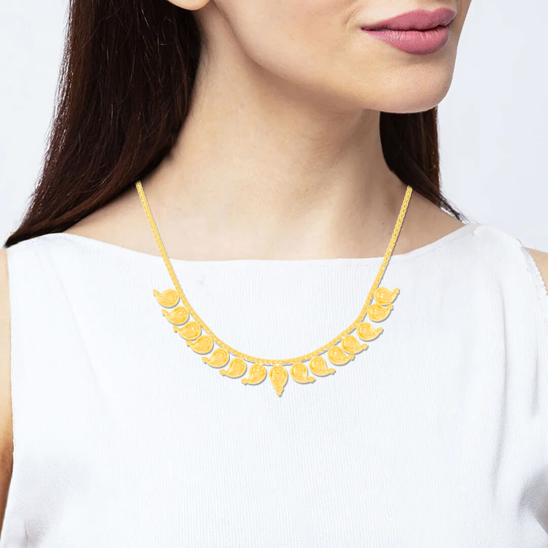 Gold Short Necklace with Contemporary Paisley Grace