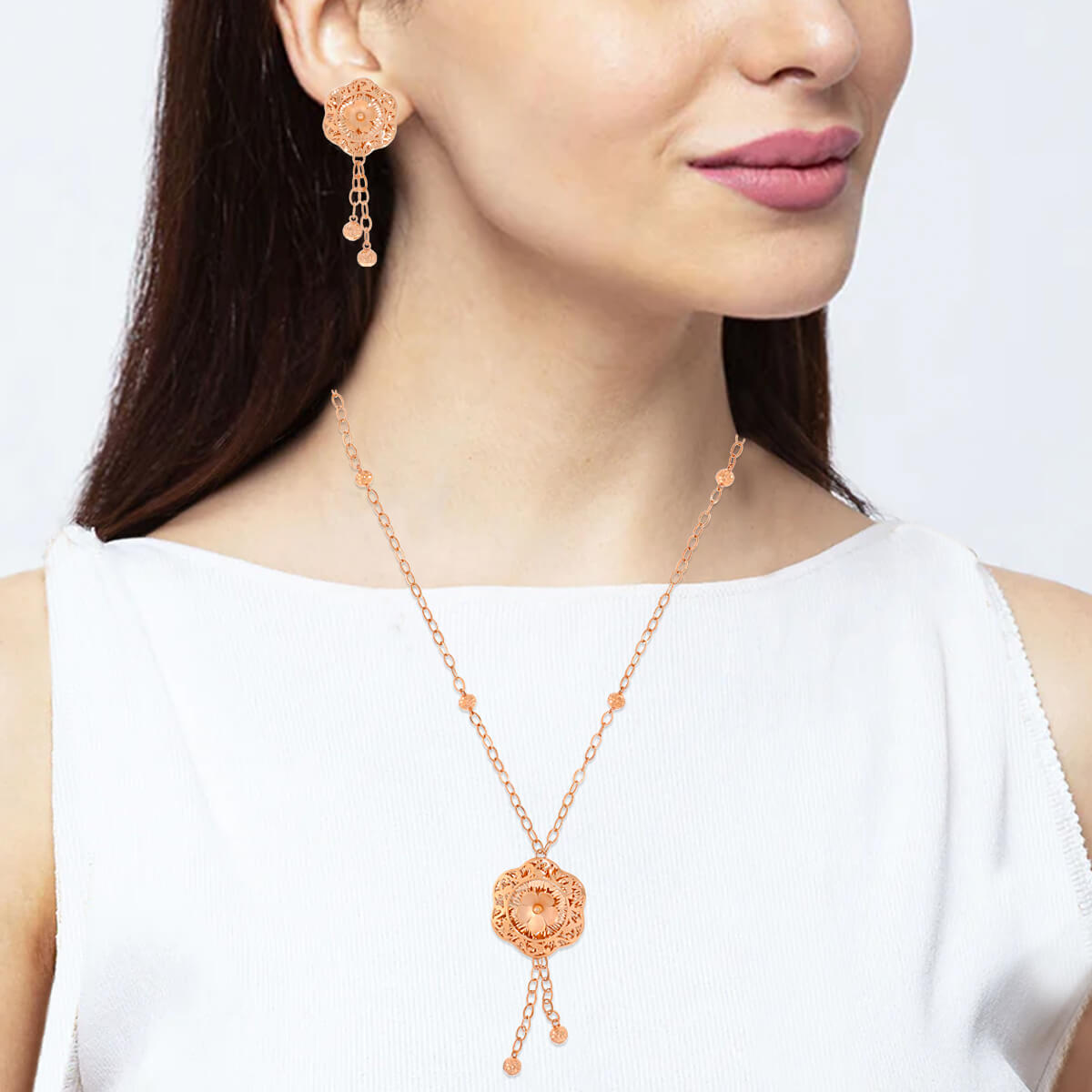 Bold Hexa Rose Gold Short Necklace