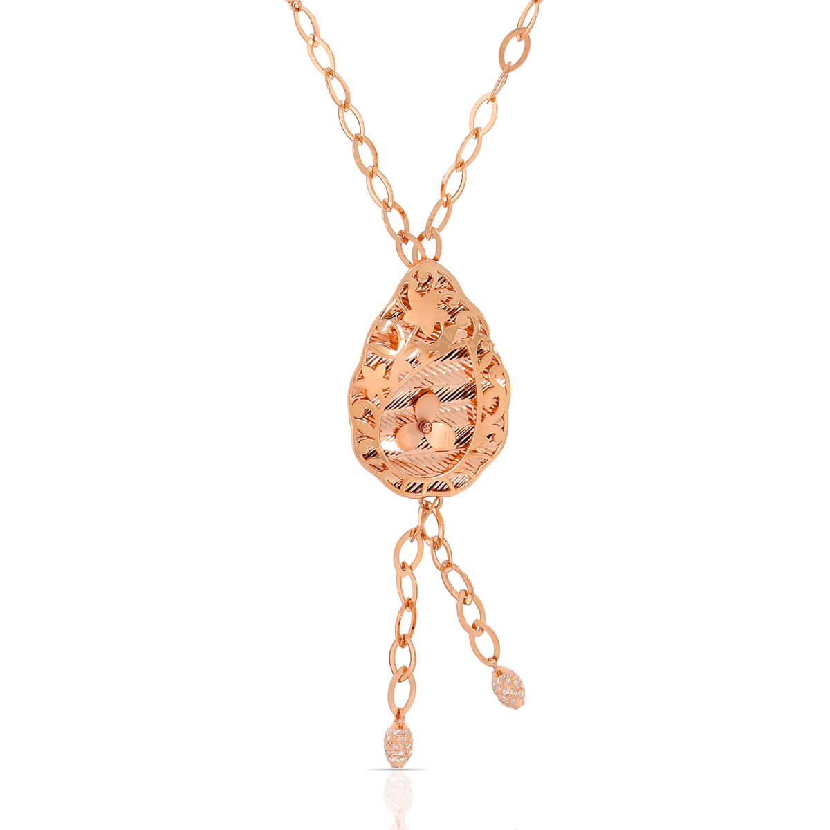 Rosy Dew Drop Charm Gold Short Necklace