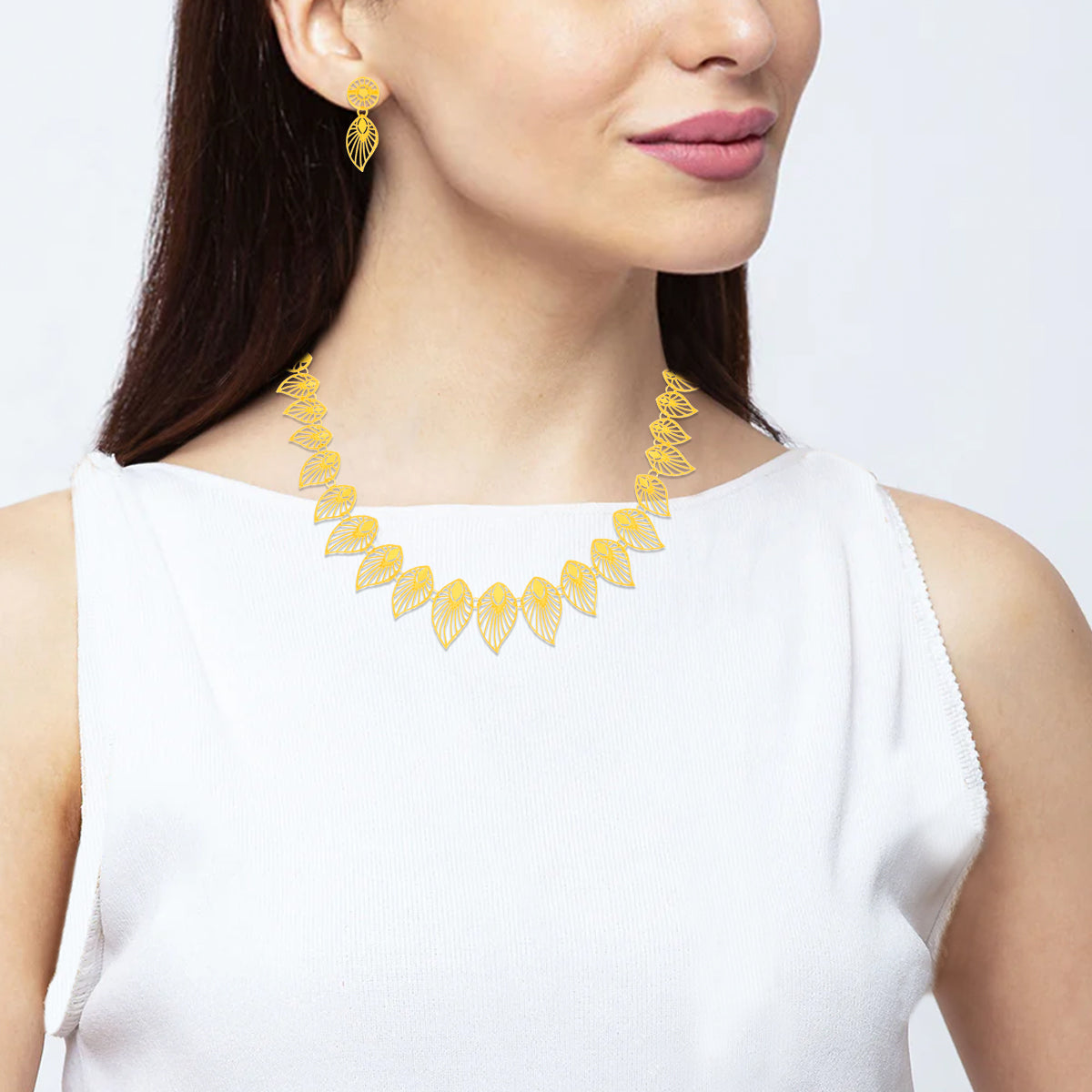 Leaf Jewel Gold Necklace Set