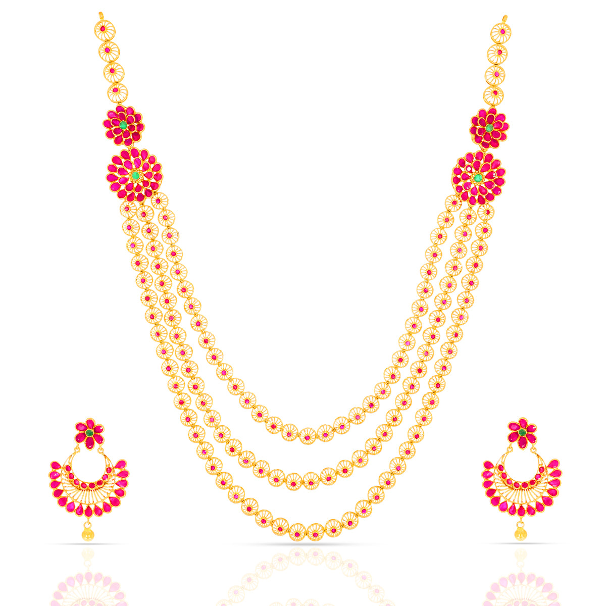 Marvellous Ruby 22K Gold Long Necklace Set