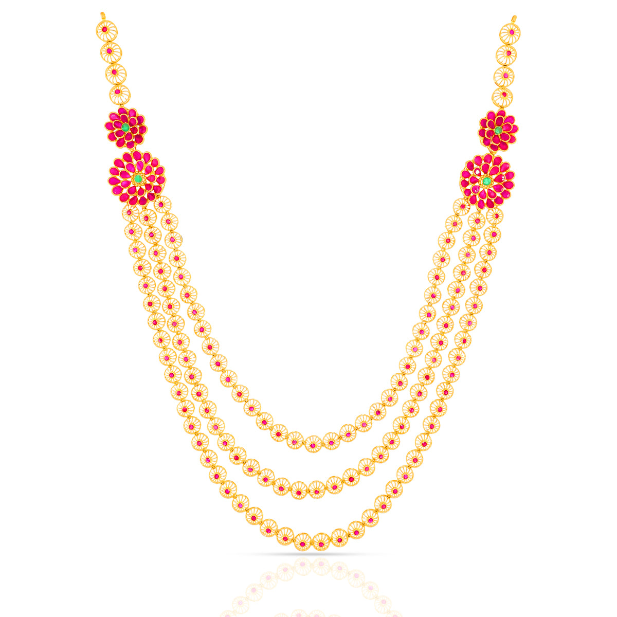 Marvellous Ruby 22K Gold Long Necklace Set