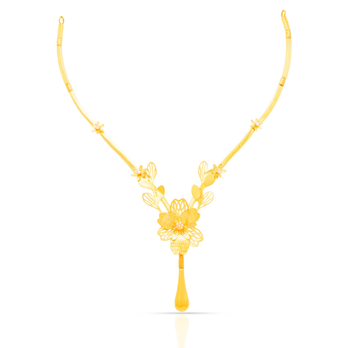Contemporary Floral Charm Gold Short Necklace