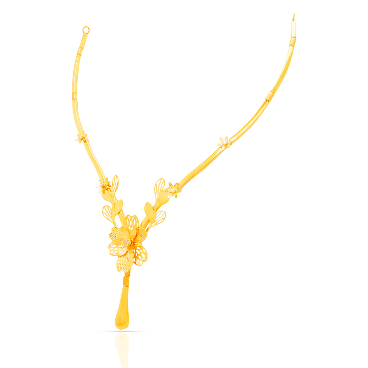 Contemporary Floral Charm Gold Short Necklace