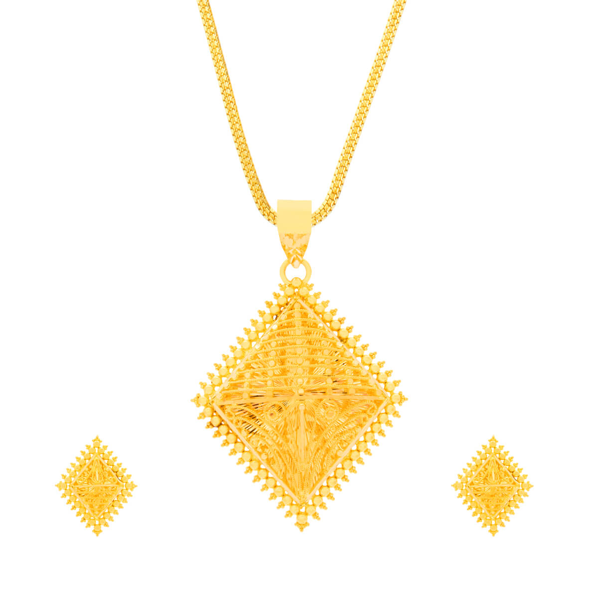 Gleaming Bold Square Gold Pendant Set