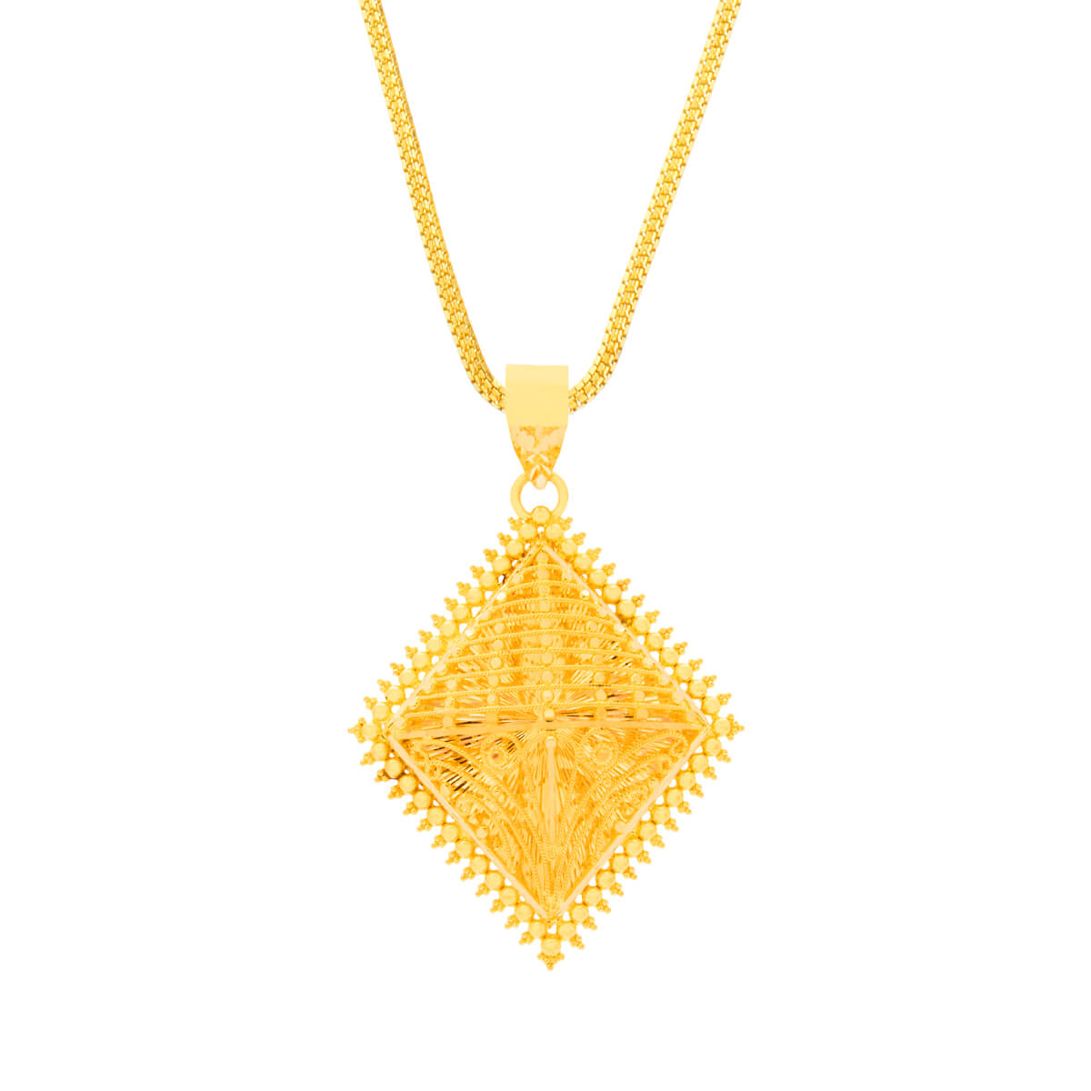 Gleaming Bold Square Gold Pendant Set