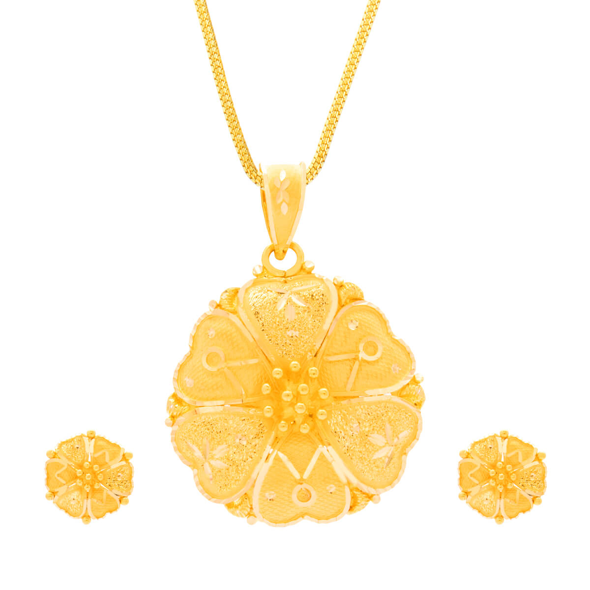 Delicate Daisy Charm Gold Pendant Set
