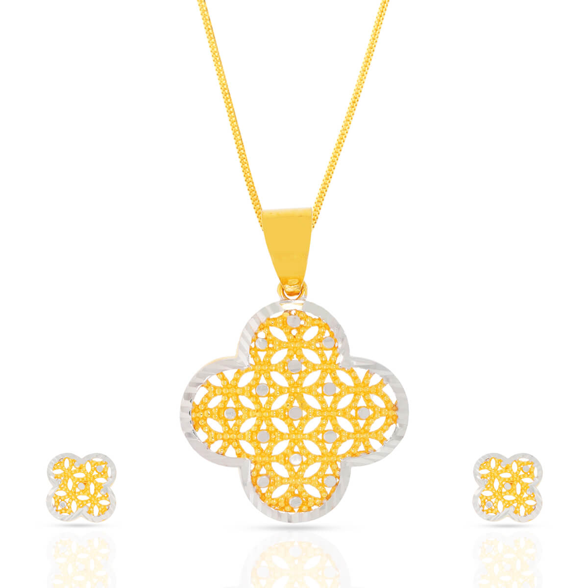Soft Clover Charm Gold Pendant Set