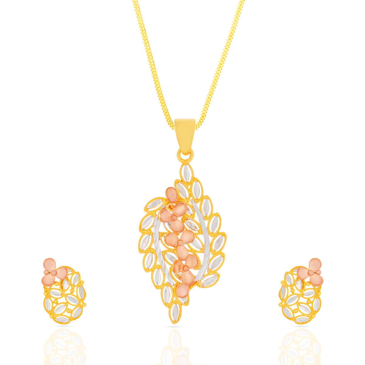 Charming Foliage Bouquet Gold Pendant Set