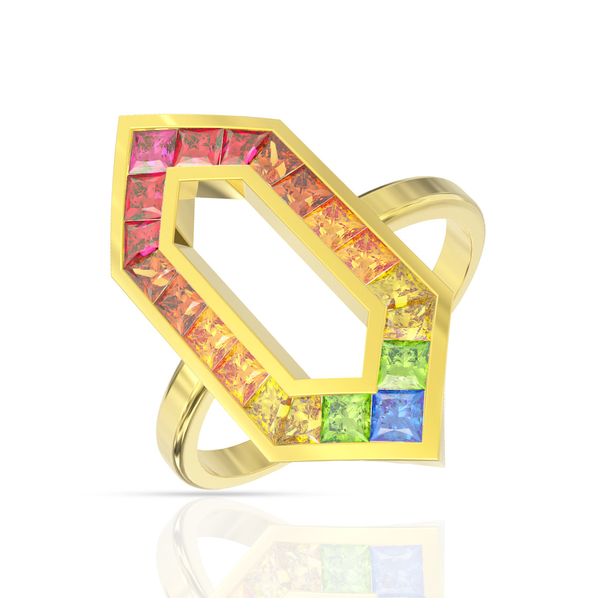Dazzling Chromatic Oblong Gold Ring 18K