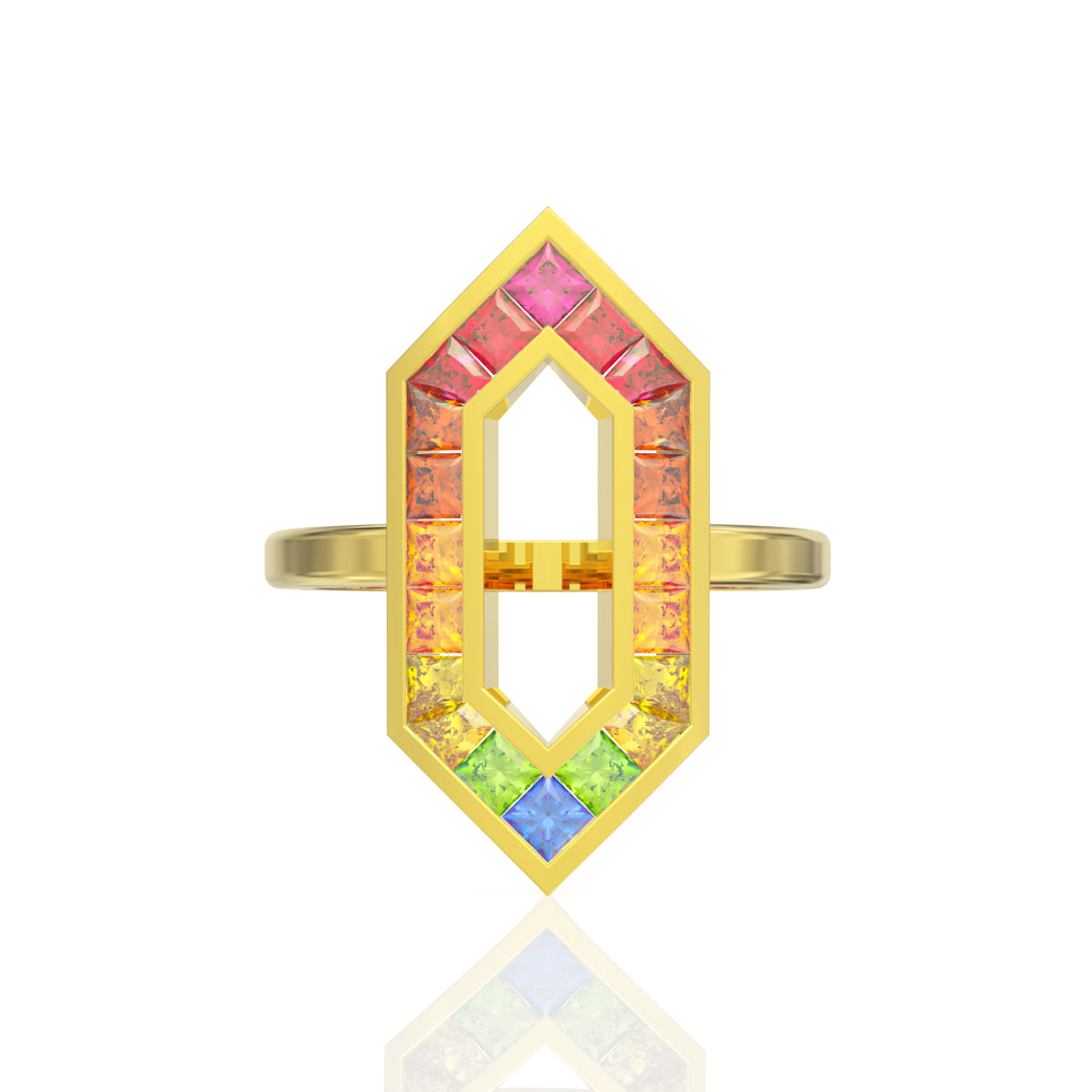 Dazzling Chromatic Oblong Gold Ring 18K