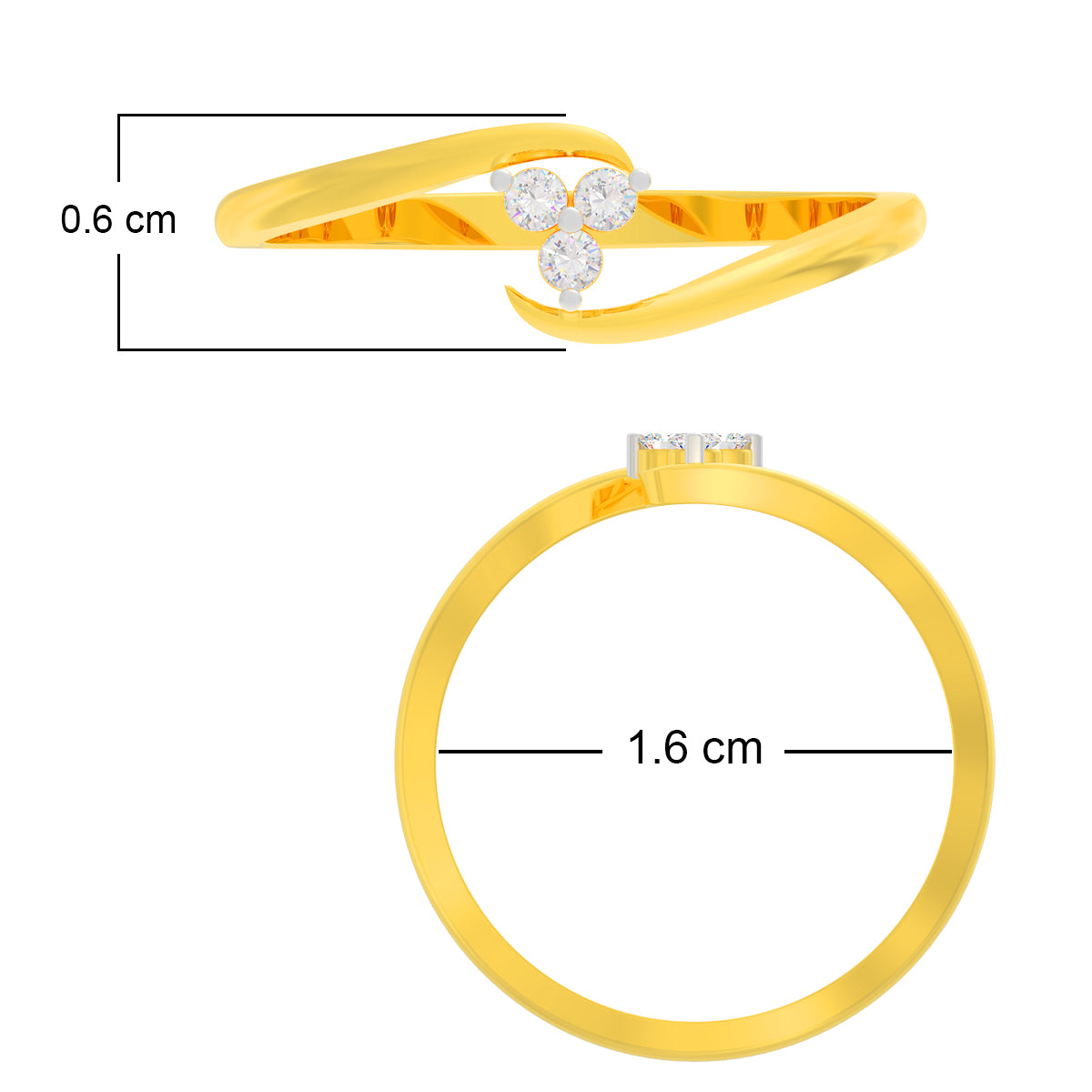 Elegant Simple Trio Stone Gold Ring