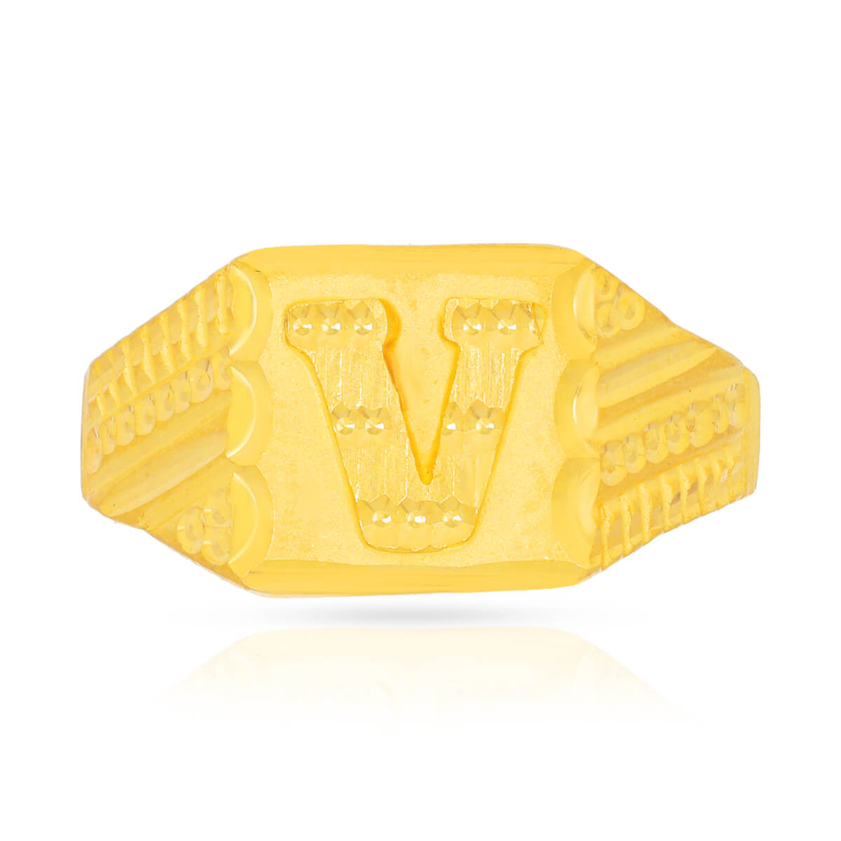 Elegant V Initial 22K Gold Men Ring