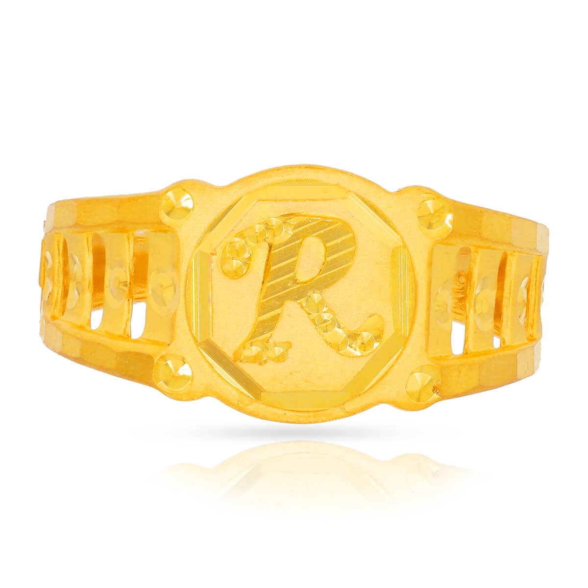 Elegant R Initial 22K Gold Men Ring