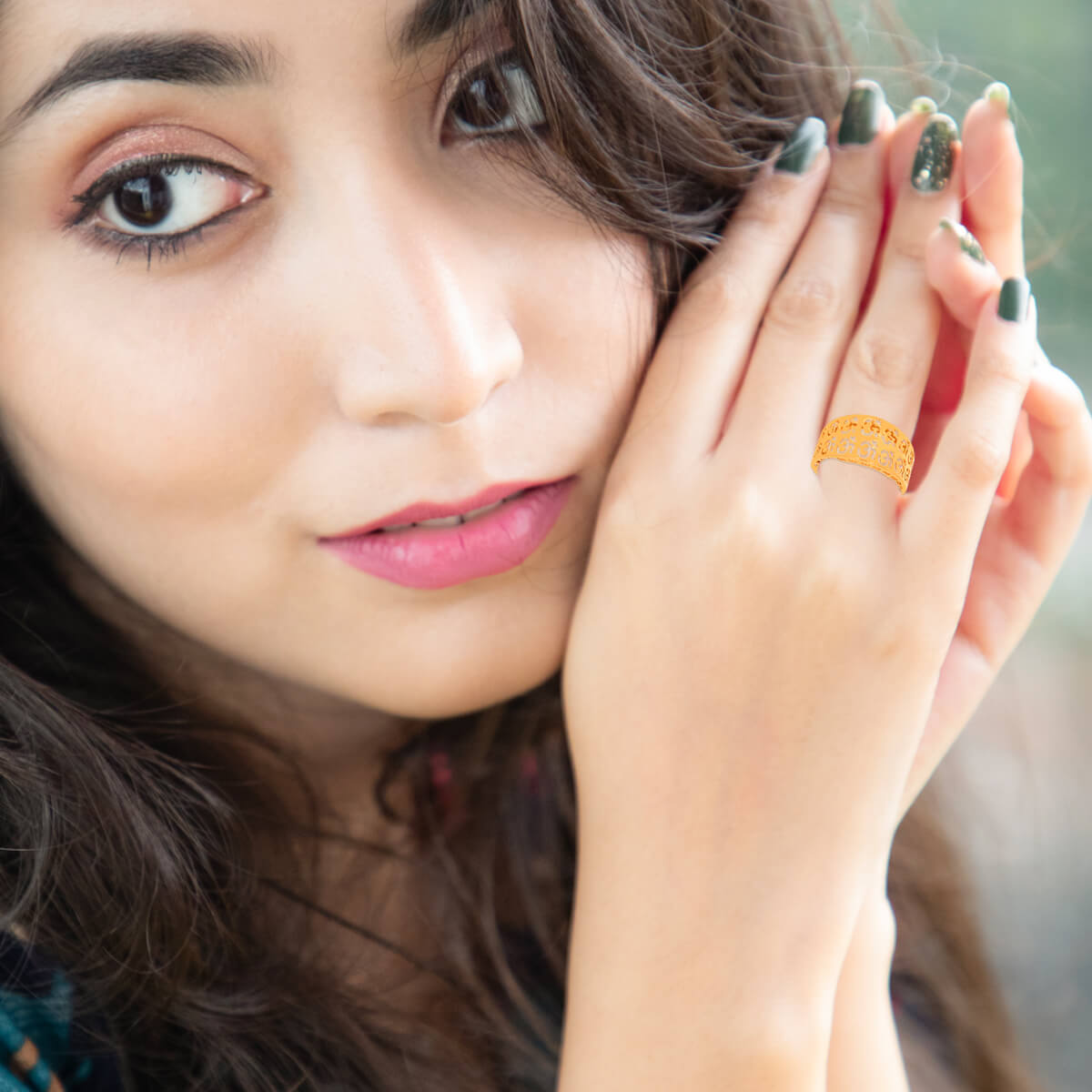 Laser-Crafted Om Rose Gold Band Ring