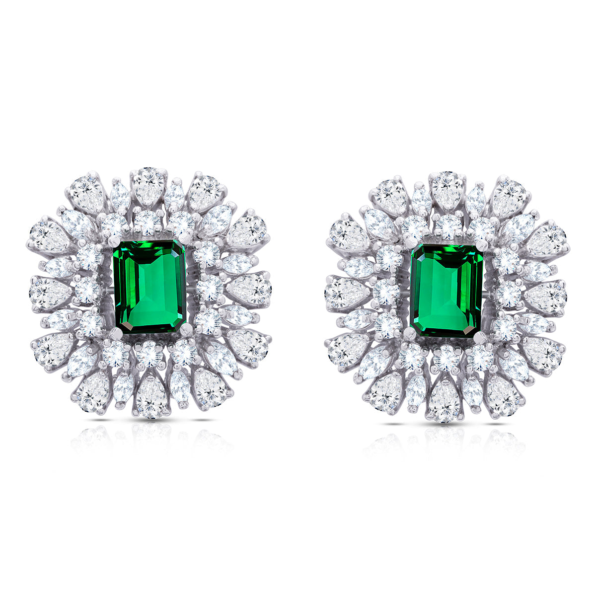 Classic Emerald Silver Stud Earrings