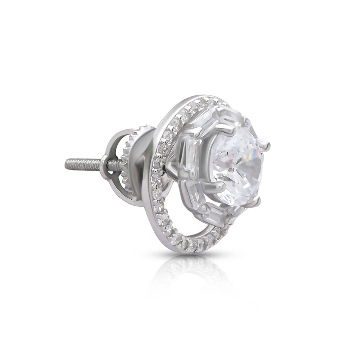 Double Halo Solitaire Silver Earrings